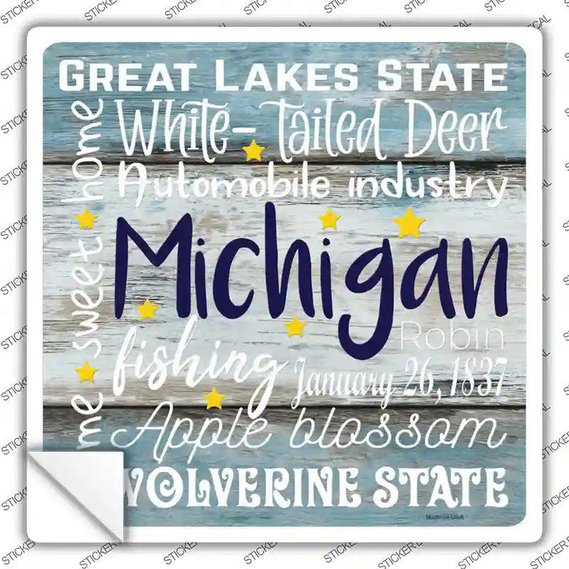 Michigan Motto Novelty Square Sticker Decal