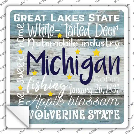 Michigan Motto Novelty Square Sticker Decal