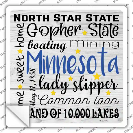 Minnesota Motto Novelty Square Sticker Decal