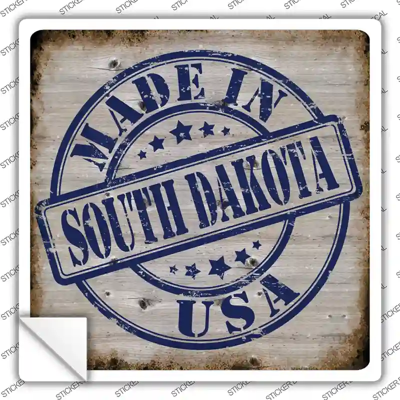 South Dakota Stamp On Wood Novelty Square Sticker Decal