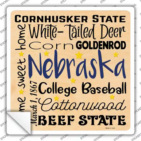 Nebraska Motto Novelty Square Sticker Decal