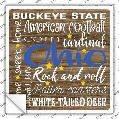 Ohio Motto Novelty Square Sticker Decal