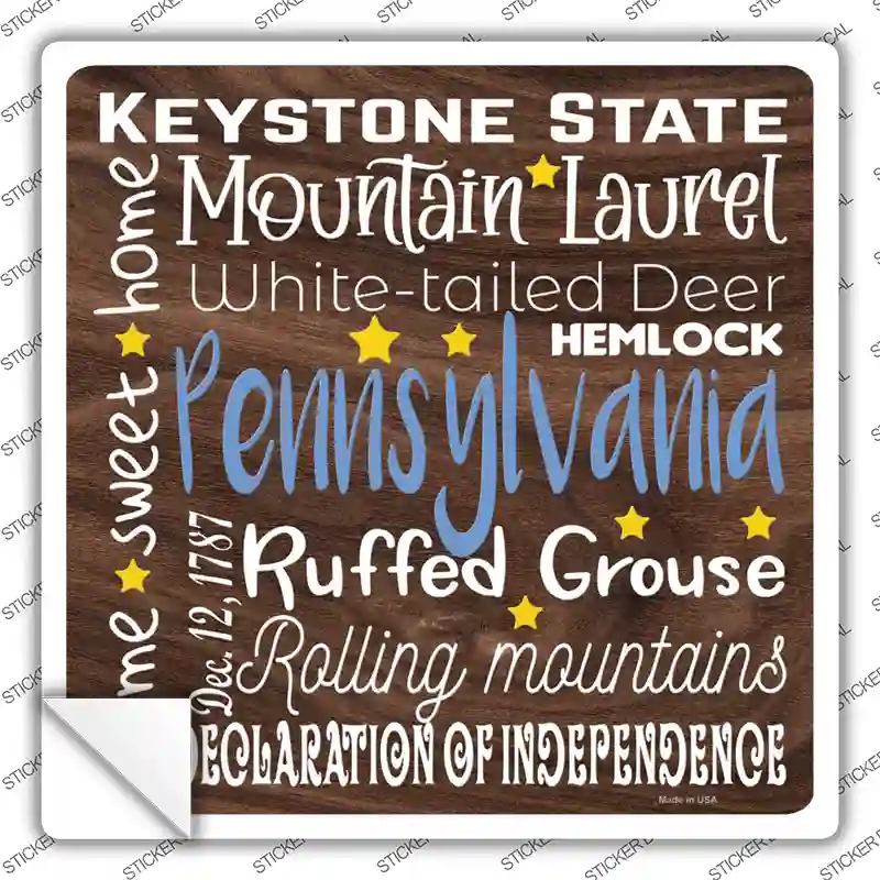 Pennsylvania Motto Novelty Square Sticker Decal