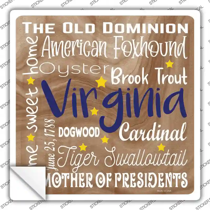 Virginia Motto Novelty Square Sticker Decal