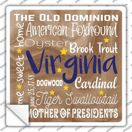 Virginia Motto Novelty Square Sticker Decal