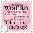 Kind Of Woman Devil Says Oh Crap Novelty Square Sticker Decal
