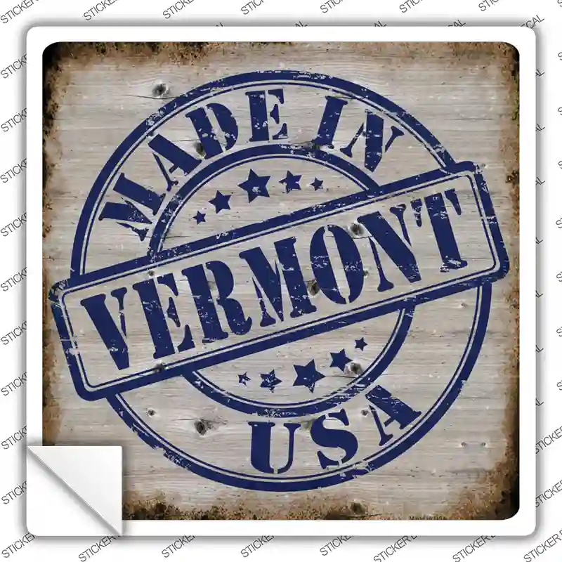 Vermont Stamp On Wood Novelty Square Sticker Decal