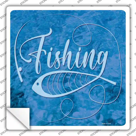 Fishing With Pole And Fish Novelty Square Sticker Decal