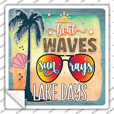Boat Waves Sun Rays Novelty Square Sticker Decal