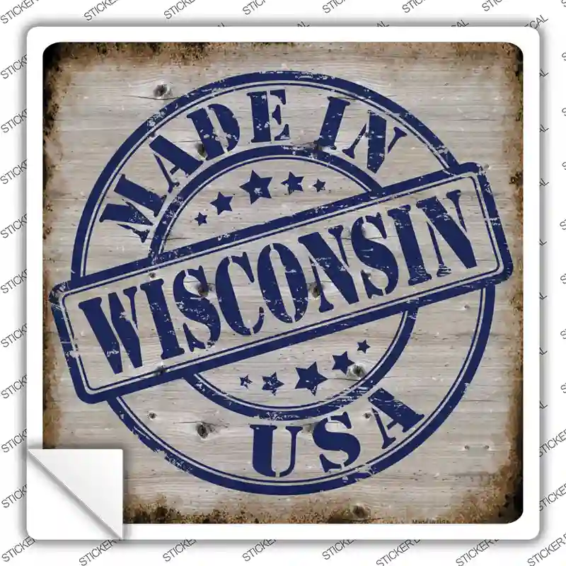 Wisconsin Stamp On Wood Novelty Square Sticker Decal