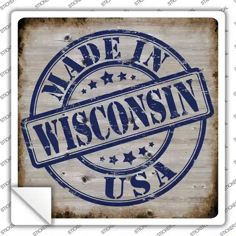 Wisconsin Stamp On Wood Novelty Square Sticker Decal
