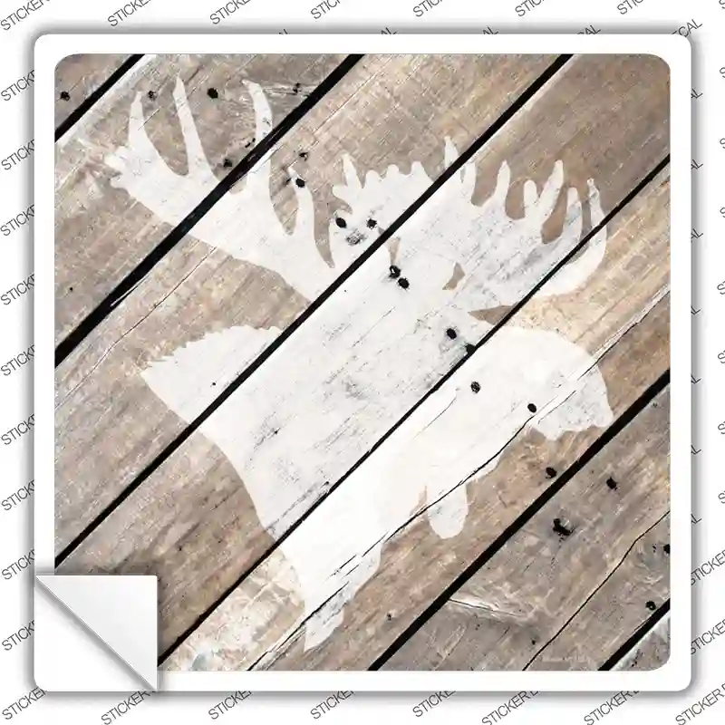 Moose Silhouette Wood Plank Novelty Square Sticker Decal