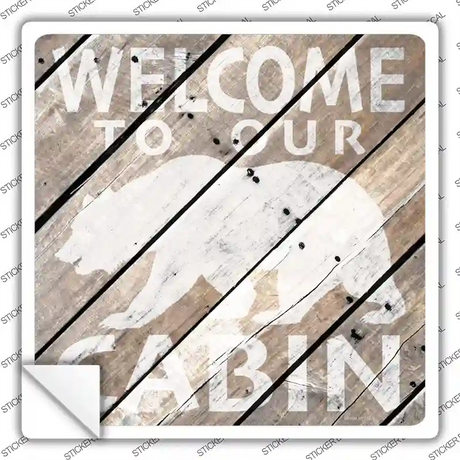 Bear Silhouette Wood Plank Novelty Square Sticker Decal