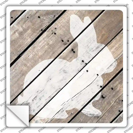 Rabbit Silhouette Wood Plank Novelty Square Sticker Decal