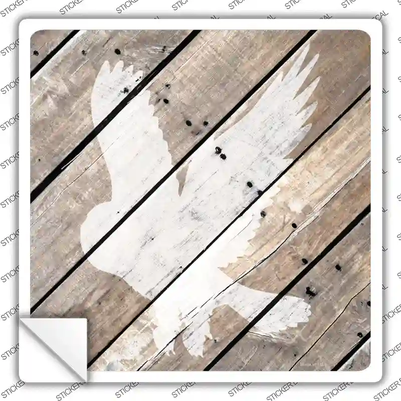 Owl Silhouette Wood Plank Novelty Square Sticker Decal