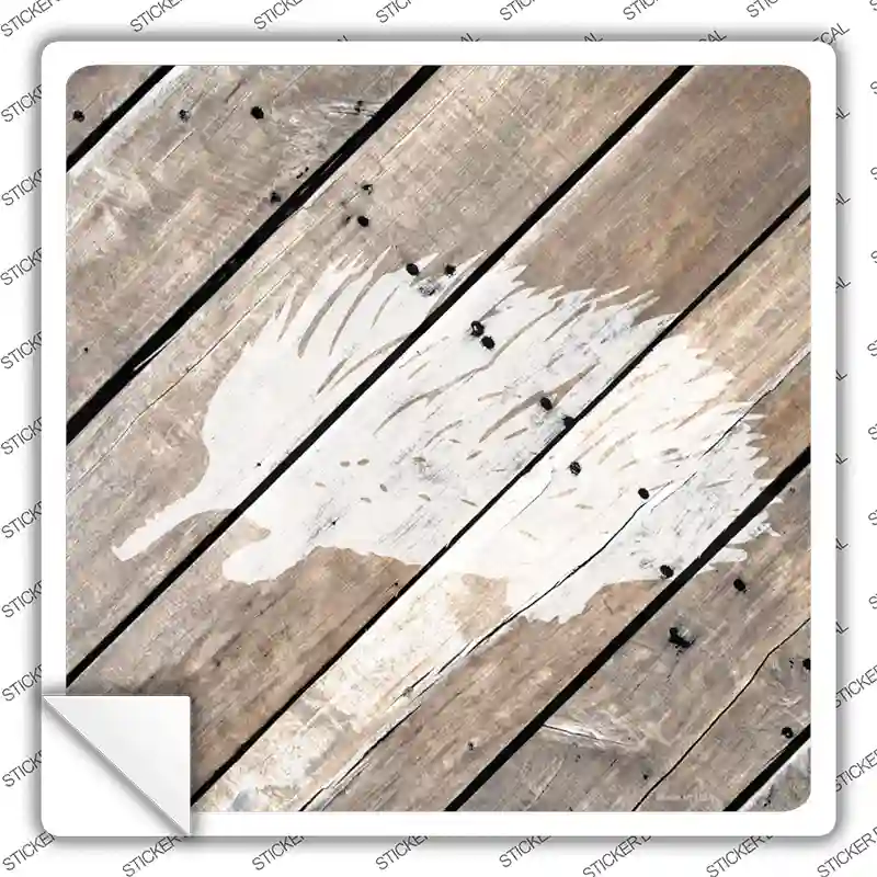 Porcupine Silhouette Wood Plank Novelty Square Sticker Decal