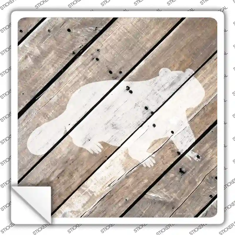 Beaver Silhouette Wood Plank Novelty Square Sticker Decal
