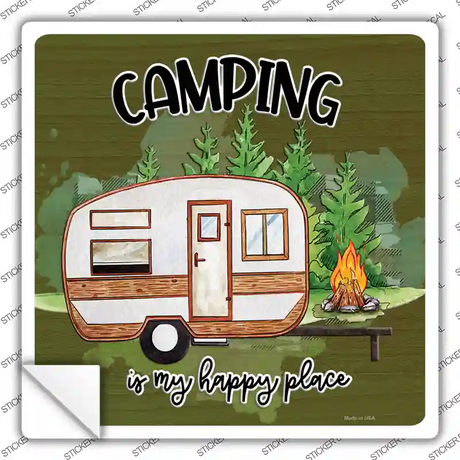Camping Is My Happy Place Novelty Square Sticker Decal