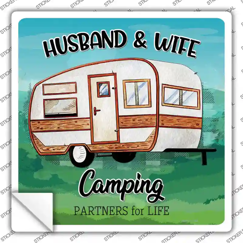 Husband & Wife Camping Novelty Square Sticker Decal