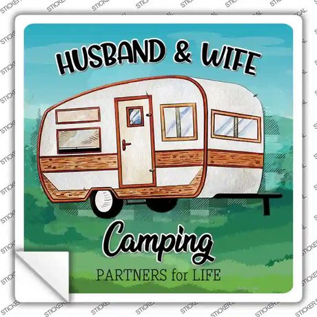 Husband & Wife Camping Novelty Square Sticker Decal