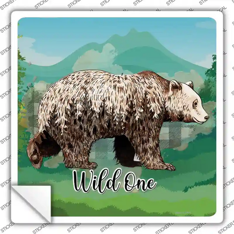 Wild One Bear Novelty Square Sticker Decal