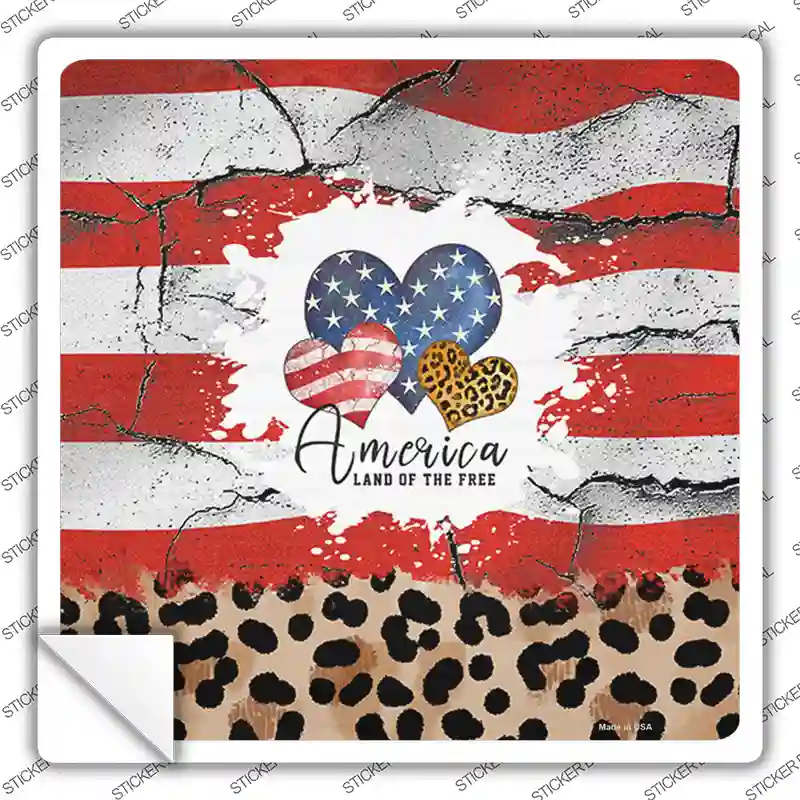 America Land Of The Free Hearts Novelty Square Sticker Decal