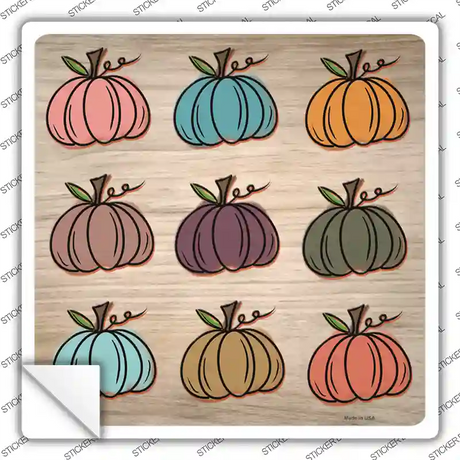 Nine Colored Pumpkins Novelty Square Sticker Decal
