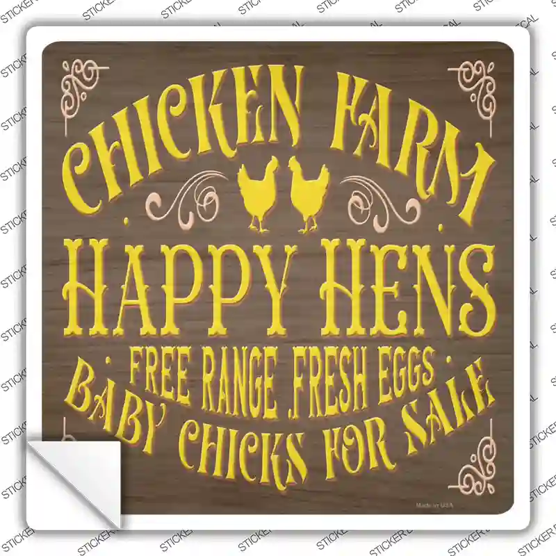 Chicken Farm Happy Hens Novelty Square Sticker Decal