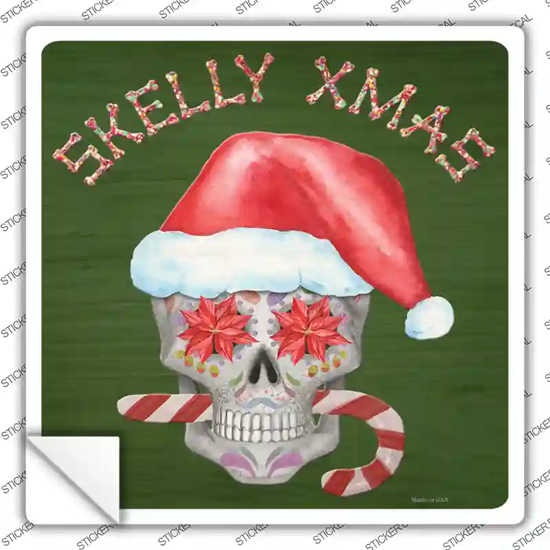 Skelly Xmas Novelty Square Sticker Decal