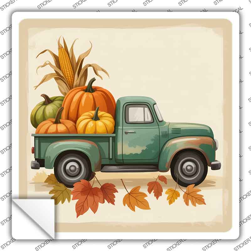 Truck with Pumpkins Novelty Square Sticker Decal SQ-1666s