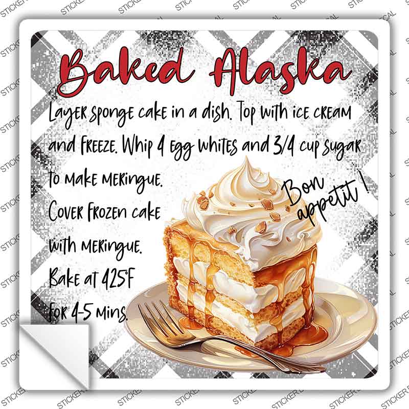 Baked Alaska Recipe Novelty Square Sticker Decal SQ-1676s