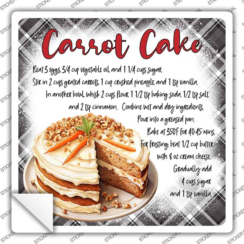 Carrot Cake Recipe Novelty Square Sticker Decal SQ-1681s