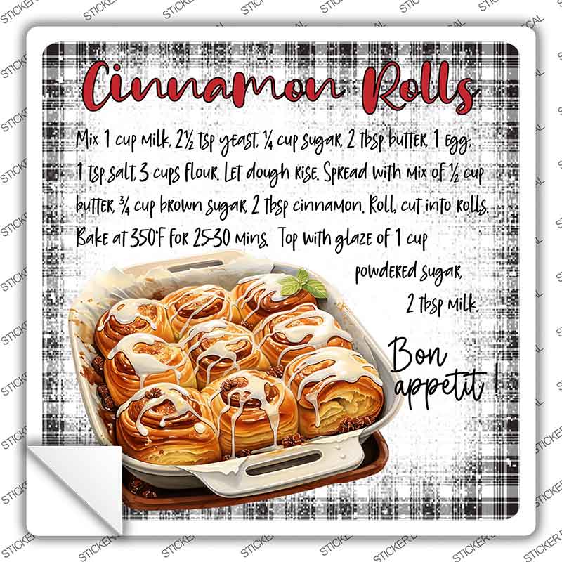 Cinnamon Rolls Recipe Novelty Square Sticker Decal SQ-1684s