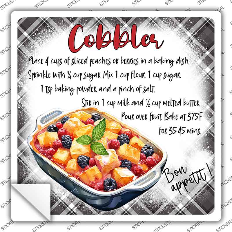 Cobbler Recipe Novelty Square Sticker Decal SQ-1685s