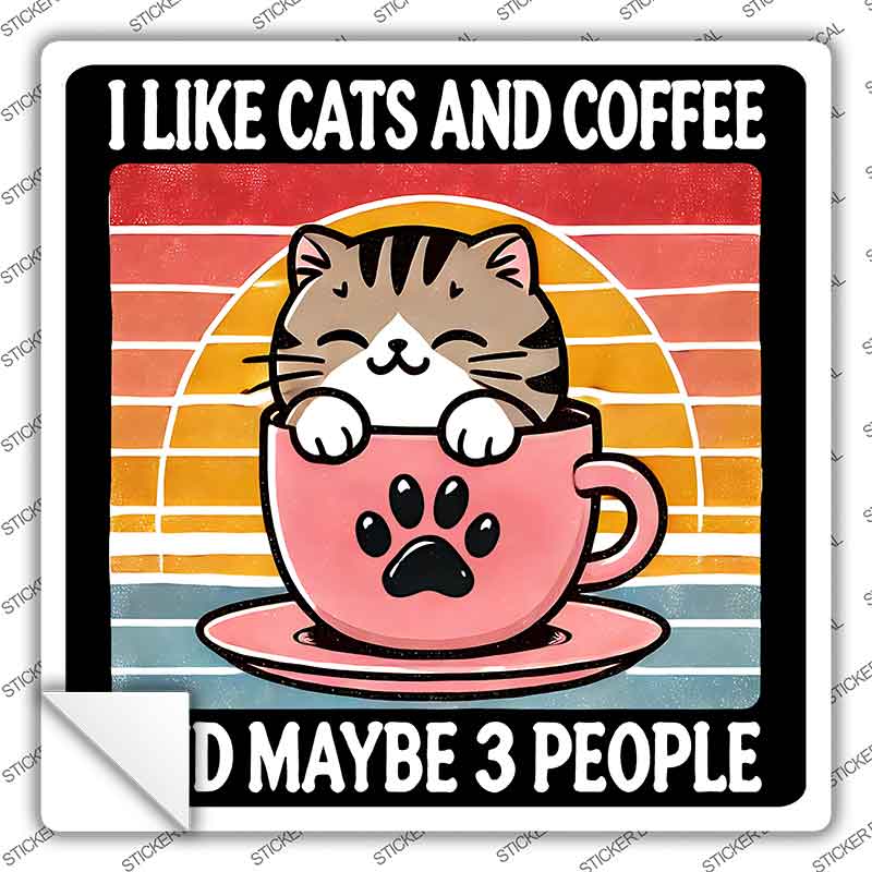 Cats and Coffee Novelty Square Sticker Decal SQ-1712s