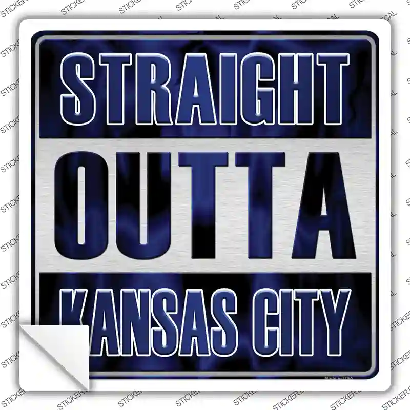 Straight Outta Kansas City Blue Novelty Square Sticker Decal