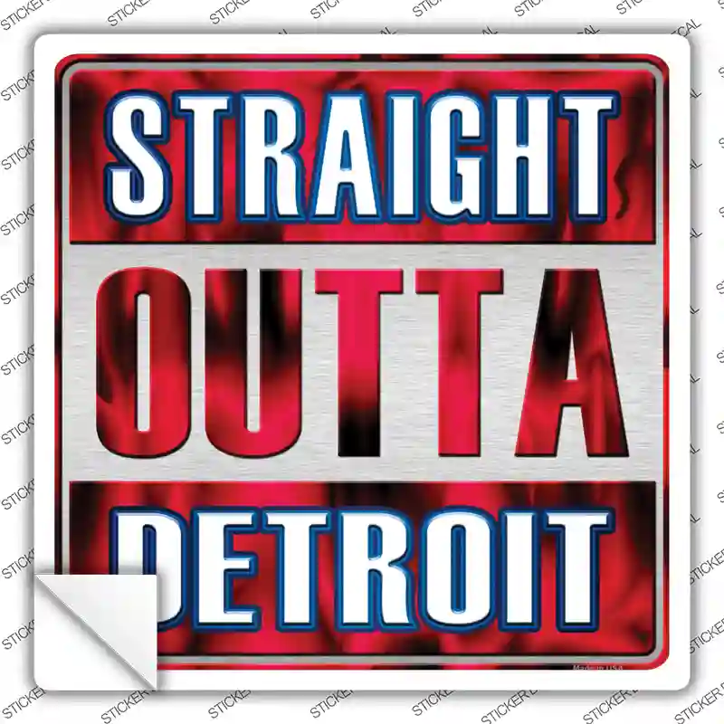 Straight Outta Detroit Red Novelty Square Sticker Decal