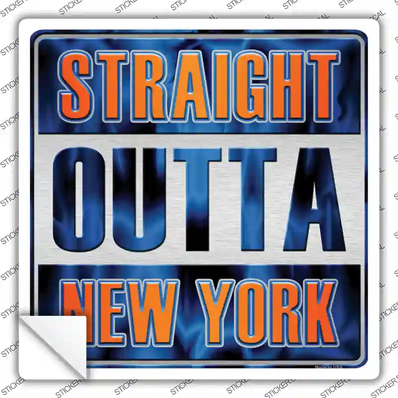 Straight Outta New York Orange Blue Novelty Square Sticker Decal