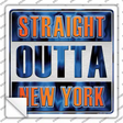 Straight Outta New York Orange Blue Novelty Square Sticker Decal