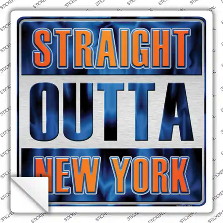 Straight Outta New York Orange Blue Novelty Square Sticker Decal