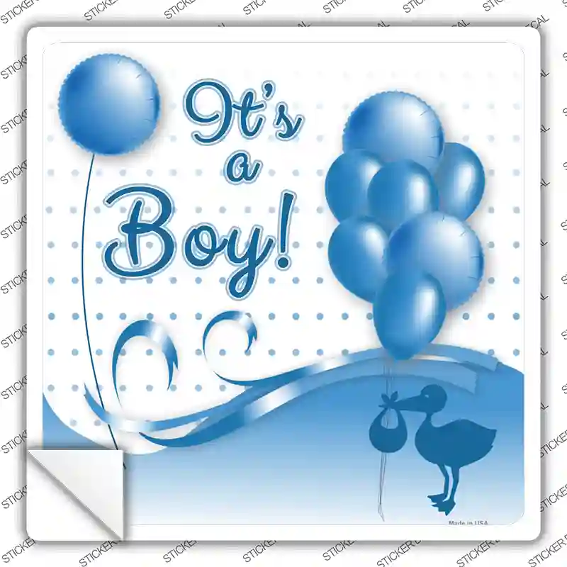 Its A Boy With Balloons Novelty Square Sticker Decal