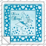 Its A Boy With Stork Novelty Square Sticker Decal