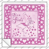 Its A Girl With Stork Novelty Square Sticker Decal