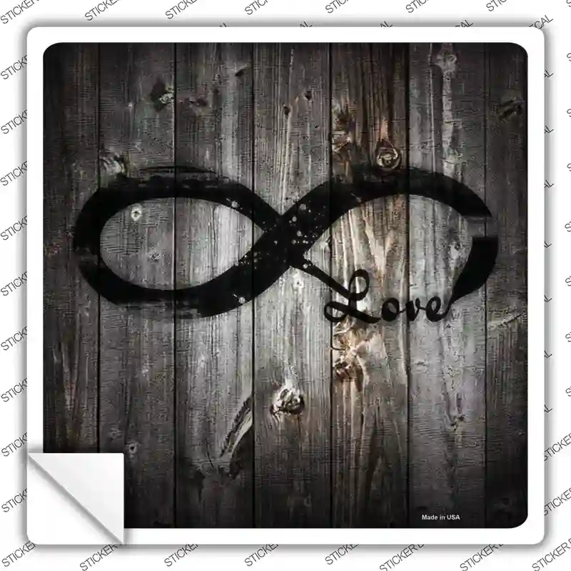 Infinite Love Symbol On Wood Novelty Square Sticker Decal
