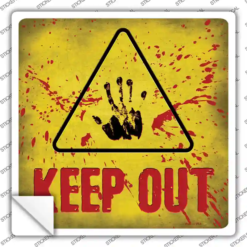 Keep Out Triangle With Handprint and Blood Novelty Square Sticker Decal