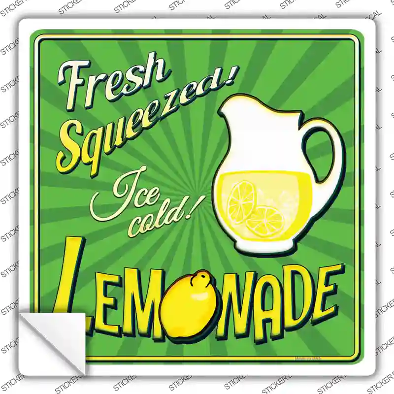 Fresh Squeezed Ice Cold Lemonade Novelty Square Sticker Decal