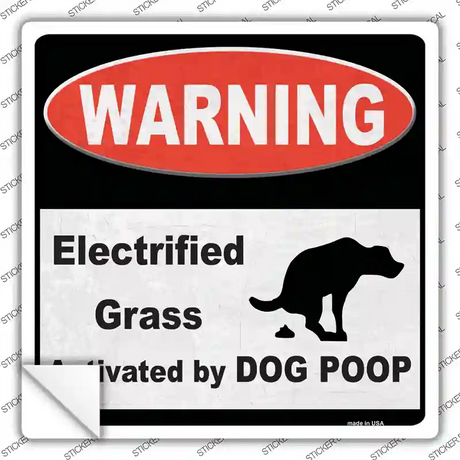 Warning Electrified Grass Novelty Square Sticker Decal