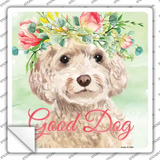 White Cockapoo Good Dog Novelty Square Sticker Decal
