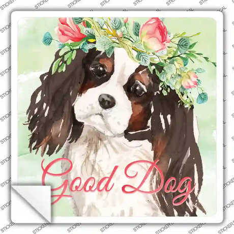 Black King Charles Spaniel Good Dog Novelty Square Sticker Decal