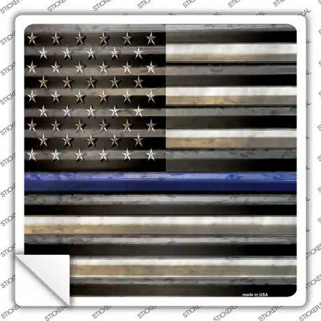 American Flag Thin Blue Line Novelty Square Sticker Decal